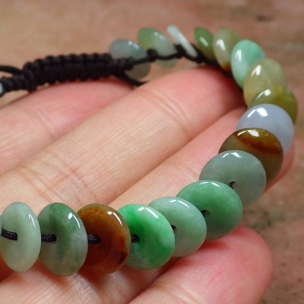 Certified Green Yellow Natural A JADE Jadeite Circle Beads Bangle Bracelet 手链
